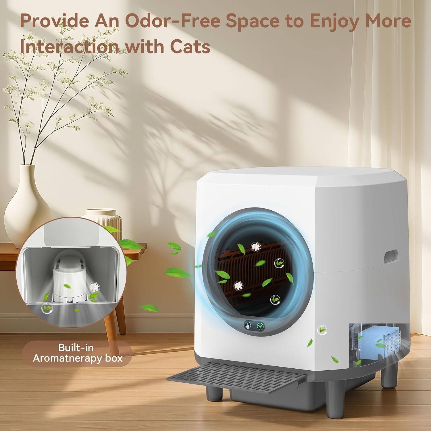 Self Cleaning Litter Box for Multiple Cats,90L Automatic Cat Litter Box Self Cleaning App-Controlled,Dual Safety Protection,1 Rolls Garbage Bags,White - Image 5