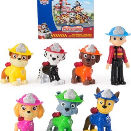 Paw Patrol Fire Rescue Team Pack with 7 Collectible Action Figures, Including Ryder & 6 Pups, Kids Toys for Boys & Girls Ages 3 and Up