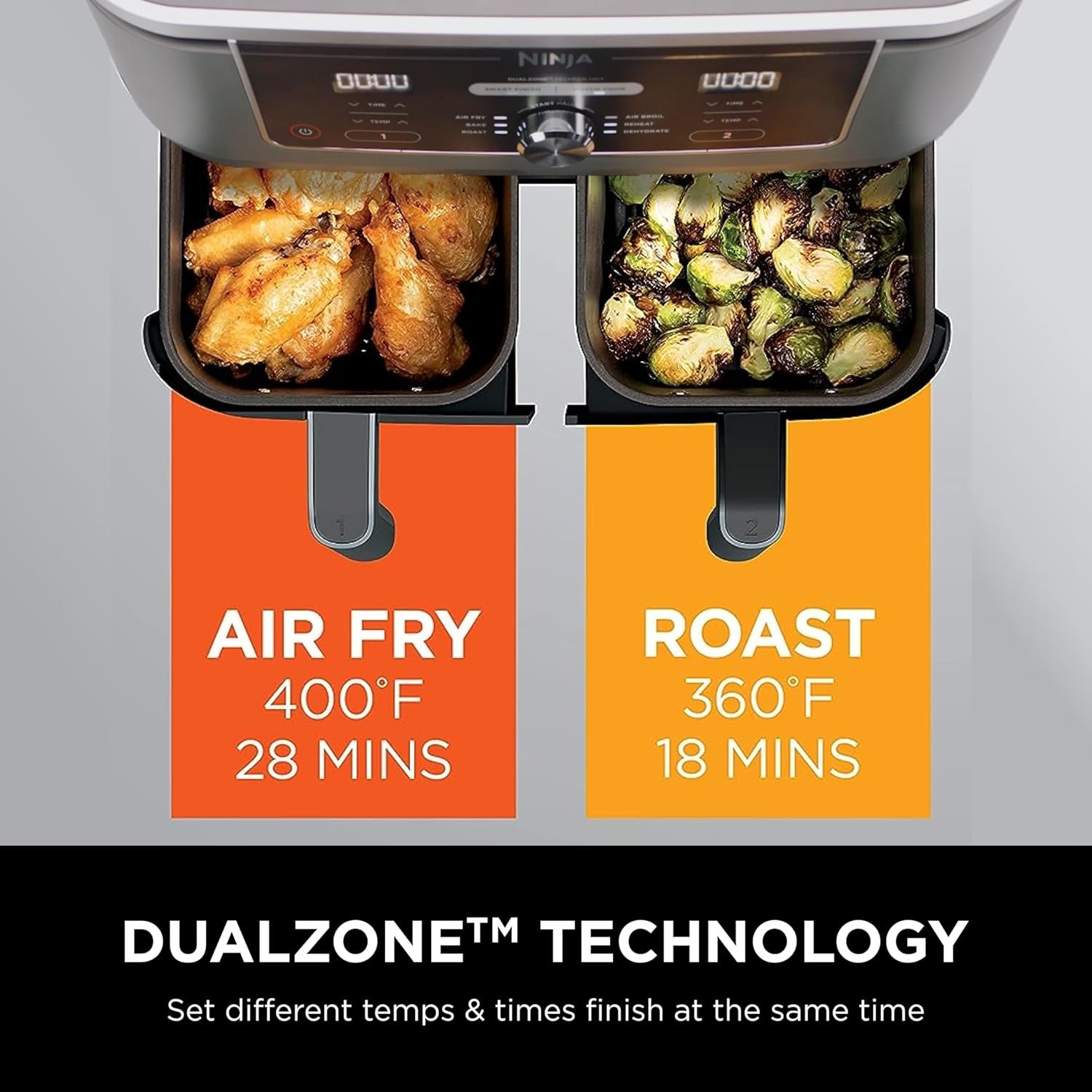 Ninja DZ401 Foodi 10 Quart 6-in-1 DualZone XL 2-Basket Air Fryer with 2 Independent Frying Baskets, Match Cook & Smart Finish to Roast, Broil, Dehydrate for Quick, Easy Family-Sized Meals, Grey - Image 5