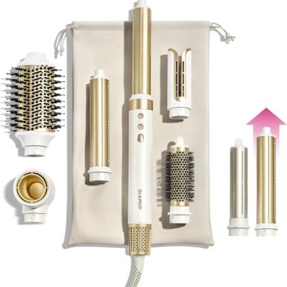 GLAMUP® 6 in 1 Hot Air Styler, Tight Grip, Powerful High Speed Dryer, Volumizer, Blow Dryer Brush, Curling Volumizing Hair Styler Gift Set with Travel Bag