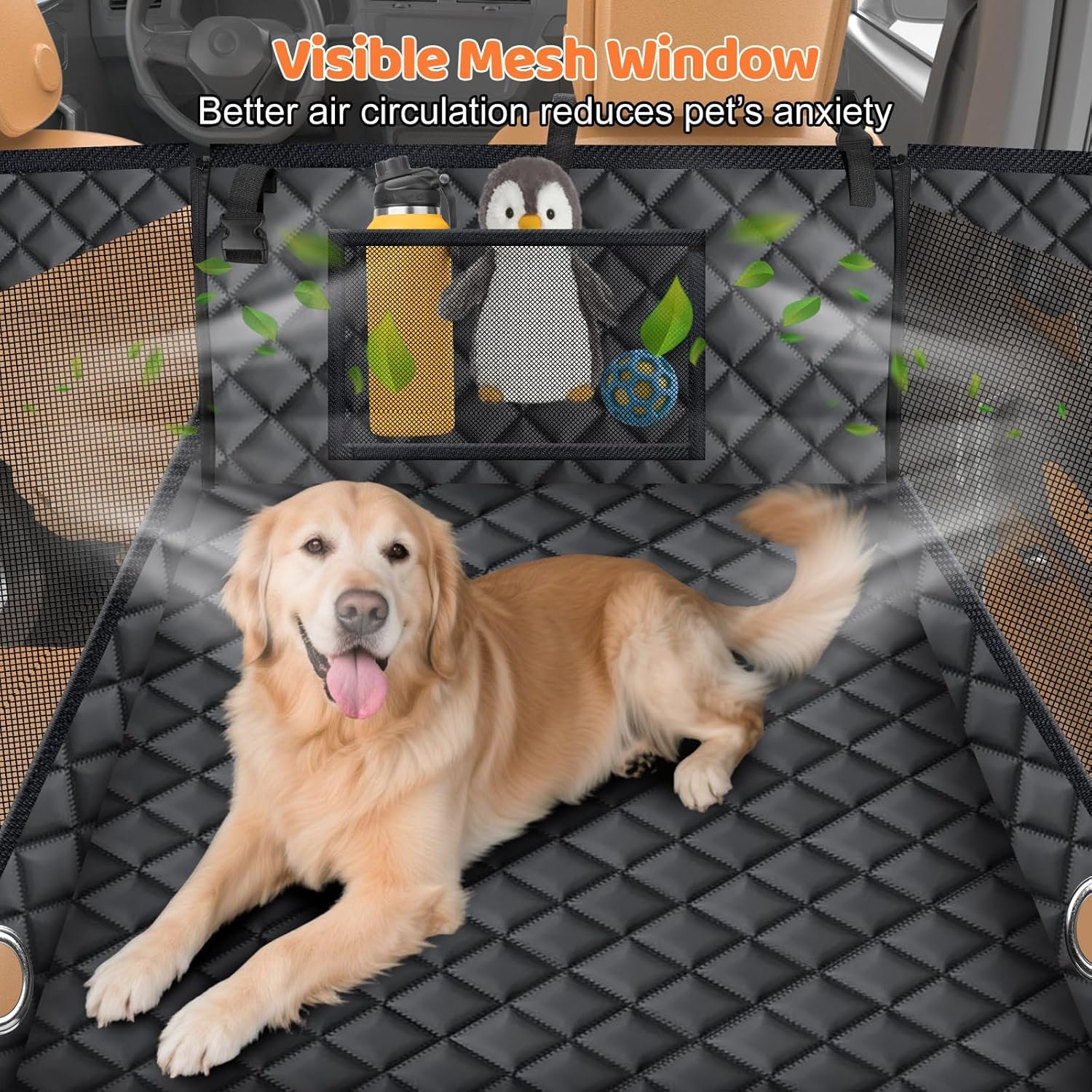 URPOWER Hard Bottom Dog Car Seat for Large Medium Dogs, Dog Back Seat Extender with 3-Sided Hard Boards, Waterproof Pet Backseat Cover Dogs Hammock for Large Cars, Trucks and SUVs, Holds up to 200 lbs - Image 7