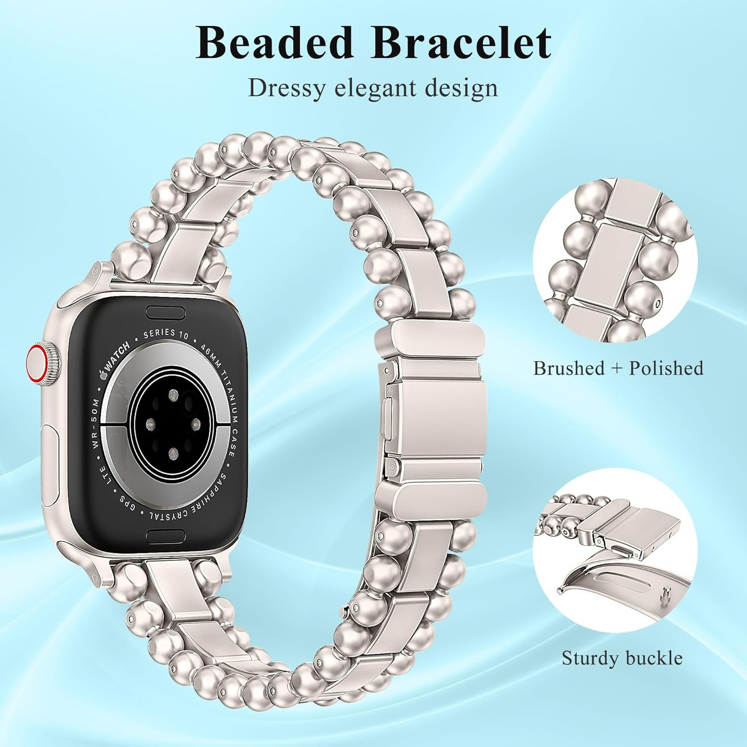 TOYOUTHS Beaded Bracelet Compatible with Apple Watch Bands 38/40/41/42/44/45/46/49mm Women, Dressy Fancy Stainless Steel Metal Elegant Jewelry Strap for iWatch Series 11 10 9 8 7 6 5 4 Ultra/SE 3 2 1 - Image 2