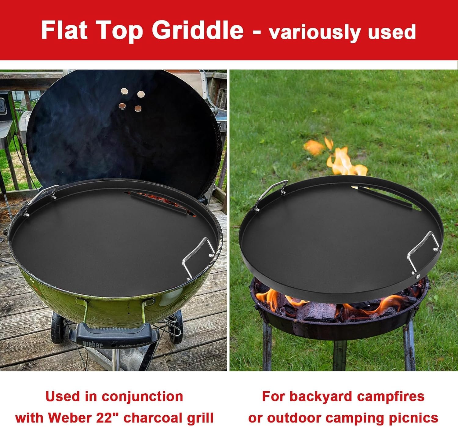 Full Size Griddle Inserts for Weber 22" Charcoal Grills, Flat Top Griddle for Weber 22" Original Kettle, Master-Touch and Performer Deluxe Charcoal Grill, Replacement Part for 8835 7435 7436 - Image 7