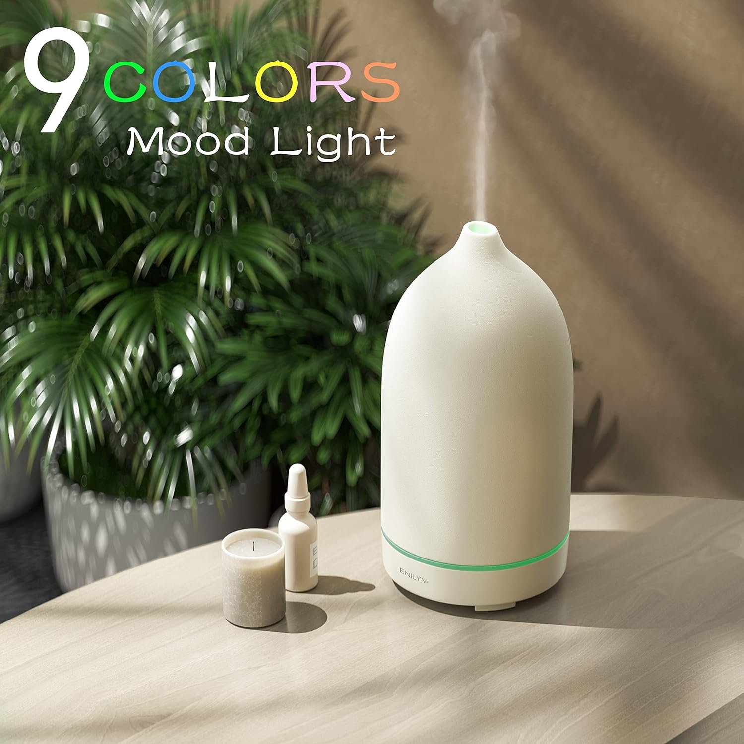 Essential Oil Diffusers,Handmade Ceramic Aromatherapy Diffuser for Room and 9 Colors Night Light for Home,Auto-Off (White) - Image 3