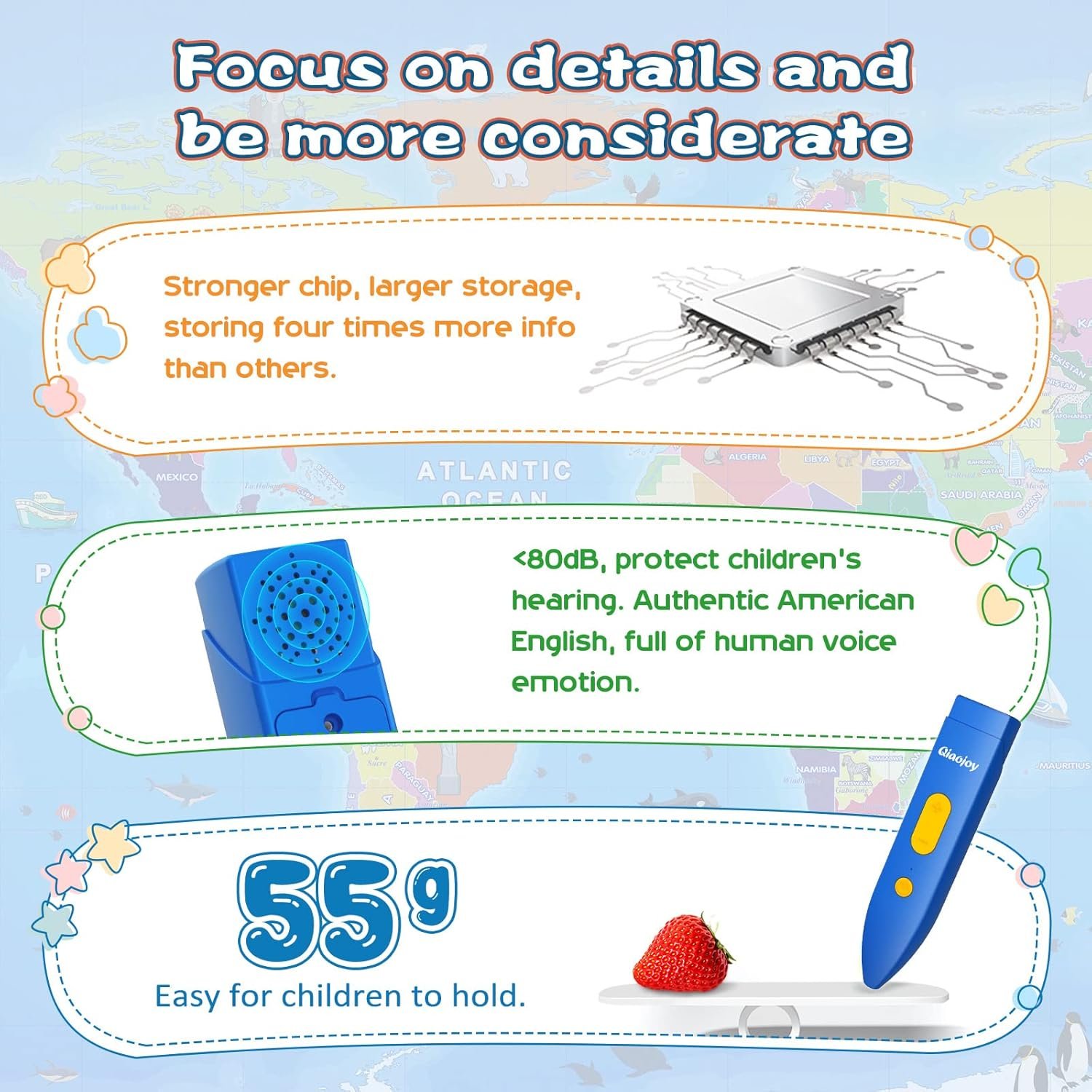 Bilingual Interactive World Map for Kids Learning and Educational Toys, Talking Electronic Kids World Map i-Poster Geography Games Ages 3 to 12 Years Old, Custom Talking Birthday Gifts Card - Image 6