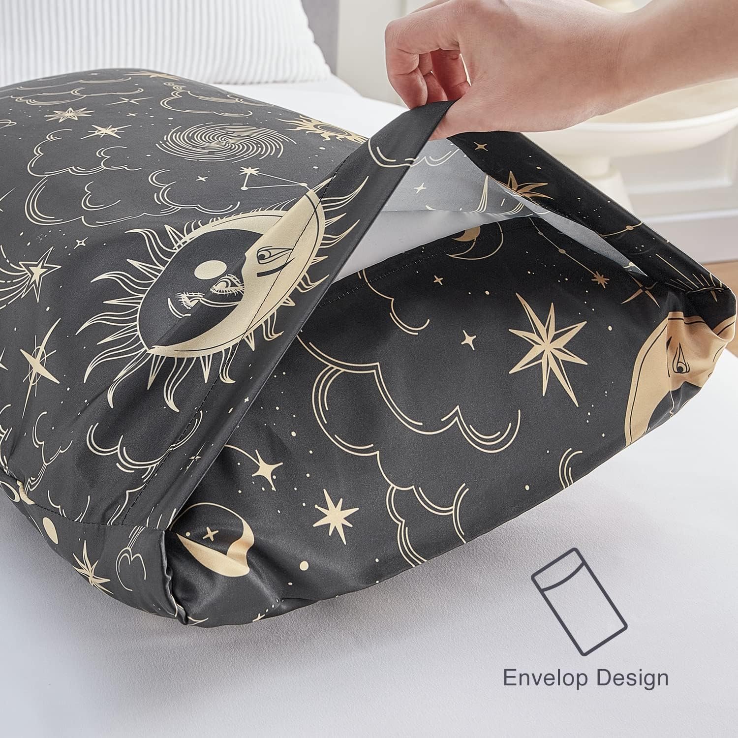 EXQ Home Satin Pillowcase for Hair and Skin Queen - Black Printed Silk Pillow Cases 2 Pack 20x30 inches - Satin Pillow Cases Set of 2 with Envelope Closure, Gifts for Women Men - Image 3