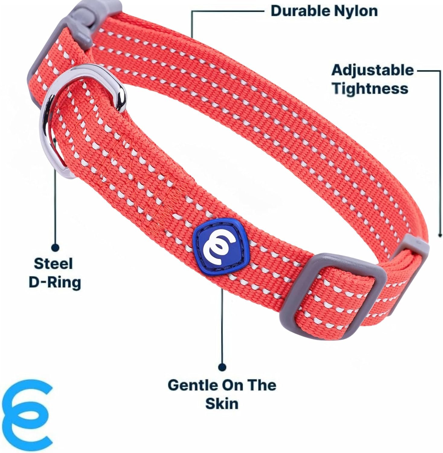 Blueberry Pet Essential Large Safety Reflective Dog Collar in FieryRed | Adjustable Classic Nylon Strap | Durable, Stylish & High-Visibility Pet Accessory - Image 2