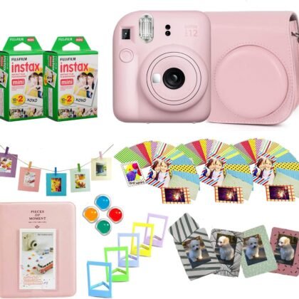 Fujifilm Instax Mini 12 Instant Camera + Pro Design Accessory Bundle with Protective Case, Magnetic Frames, Album, Frames Design Kit (40 Sheets) (Blossom Pink)