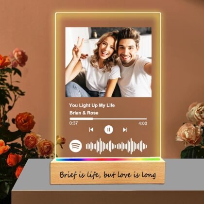 Spotify Plaque Custom Gifts - Acrylic Song Plaque with Picture & Wooden Base - Personalized Gifts for MOM/DAD Couple - Customized Valentines Gift for Him Her (5 Size: 6"-16")