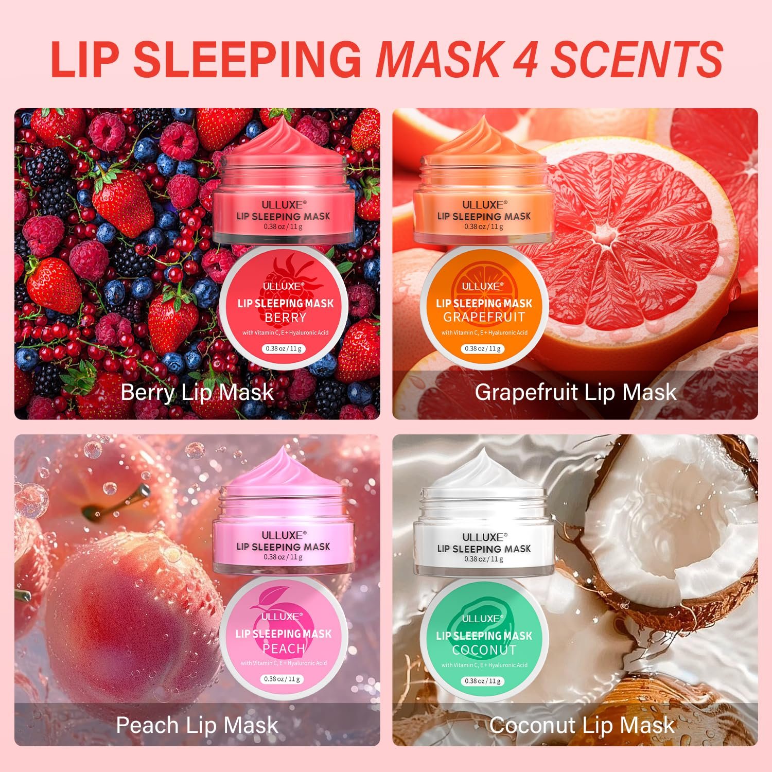 Lip Mask Set 4 Pcs, Overnight Lip Sleeping Mask with Shea Butter, Hyaluronic Acid & Vitamin C Nourishes Hydrates Dry, Flaky Lips, Moisturizing Lip Repair Balm & Butter, Lip Care Gift for Women - Image 3