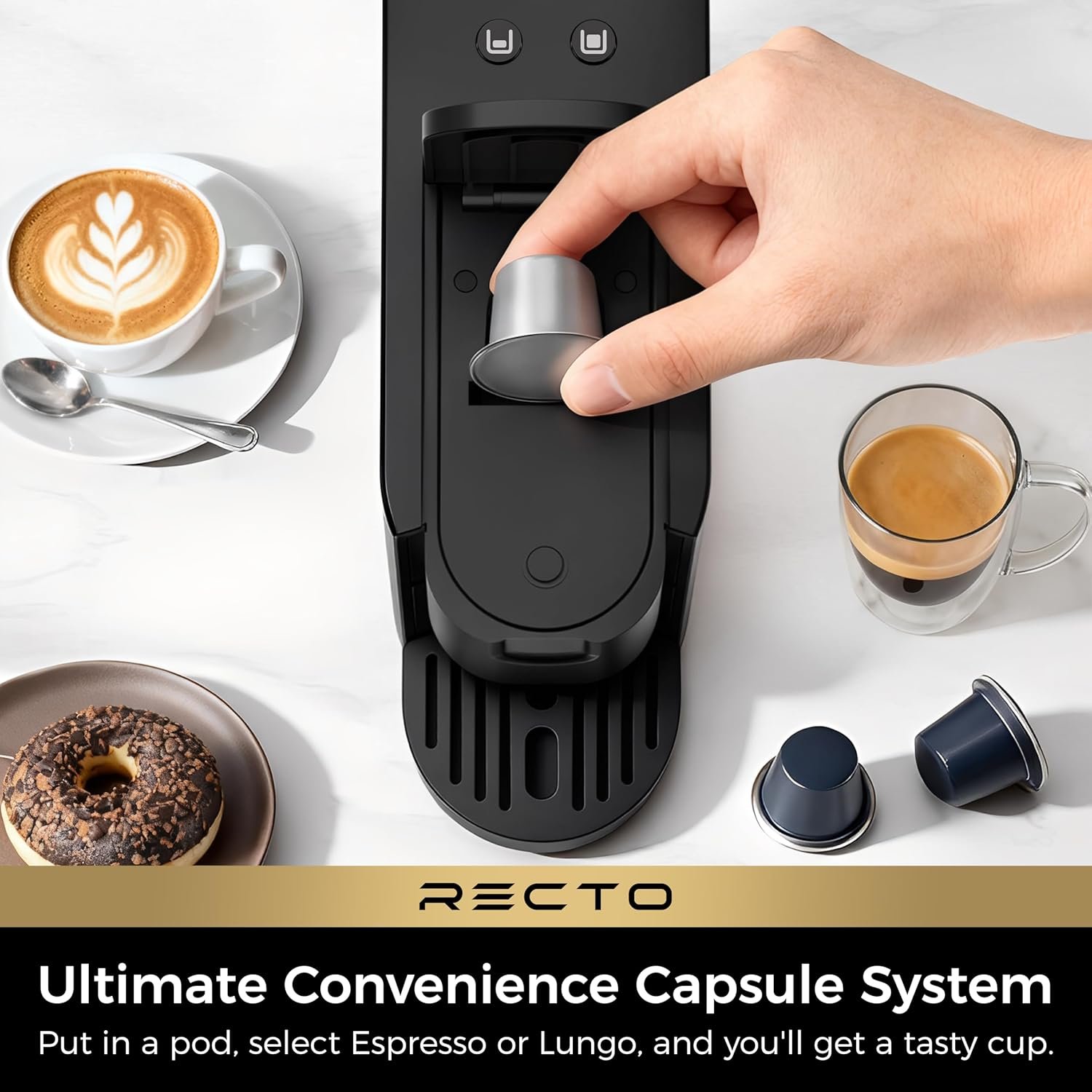 CHULUX RectoCafé Espresso Machine for Nespresso Original Capsule Pod, 20 Bar Professional Italian Pump Coffee Machine, Extra Mini Espresso Maker for Home & Office, Black - Image 6