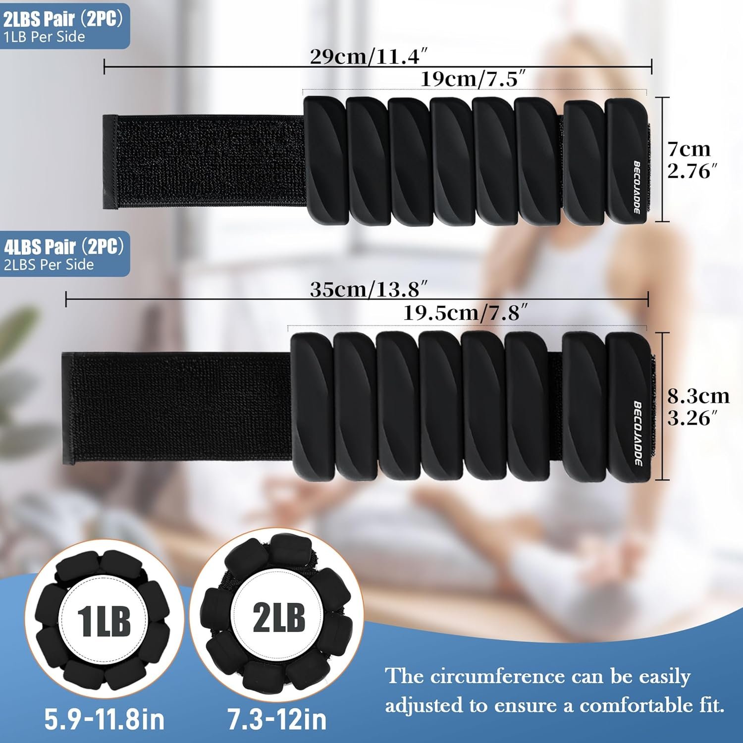 Ankle Weights Set of 2 (1 lb/2 lb Each) for Women Men Adjustable Wrist Bracelet for Home Gym Weighted Bangles Wristbands Leg Arm Weights for Walking Swimming Running Pilates Yoga Gym - Image 6