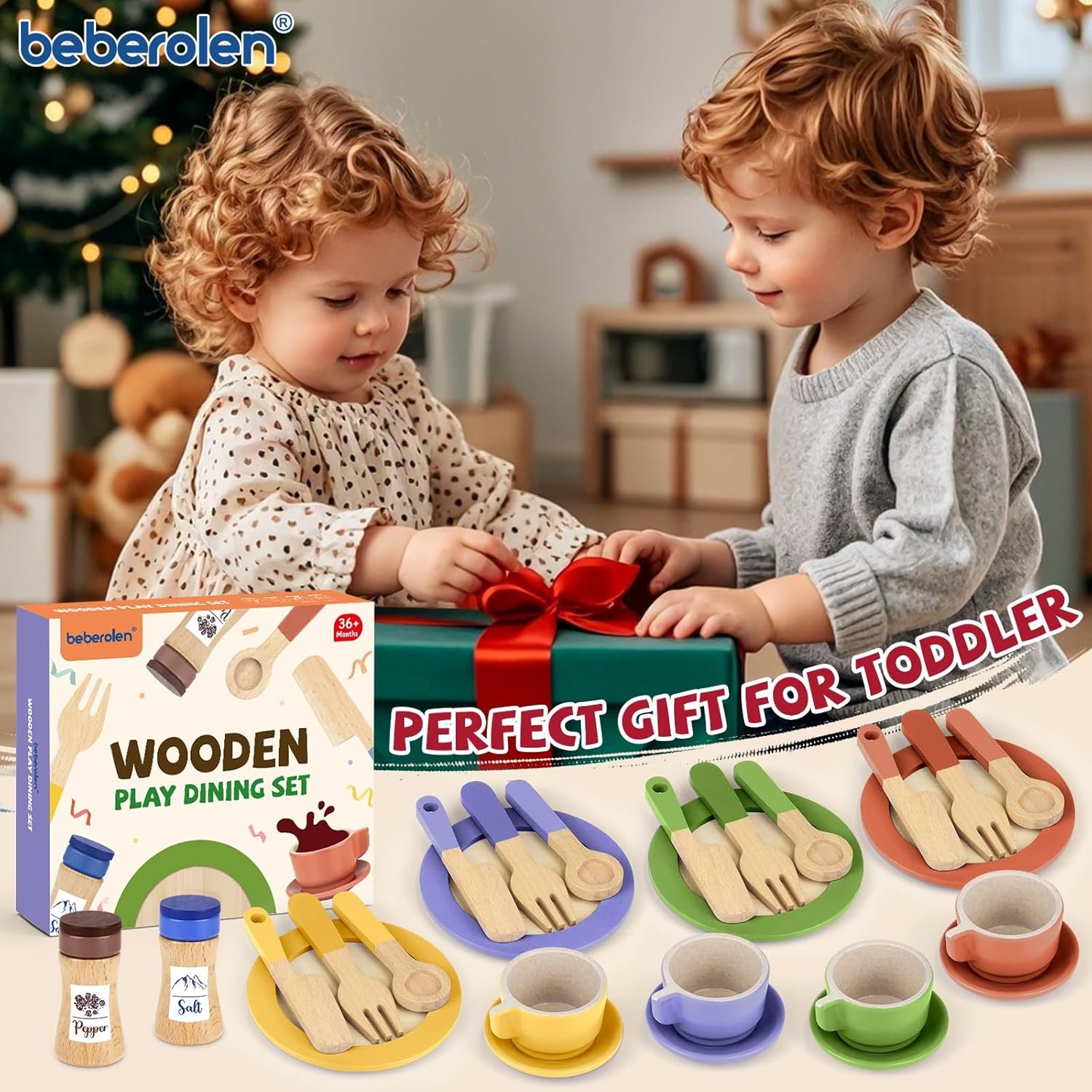 Wooden Play Dishes and Plates for Kids Kitchen Set Accessories for Toddlers 1-3 Cooking Toys Tea Cups for Kids Kitchen Birthday Gift for 3 4 5 Year Old Boys Girls - Image 8
