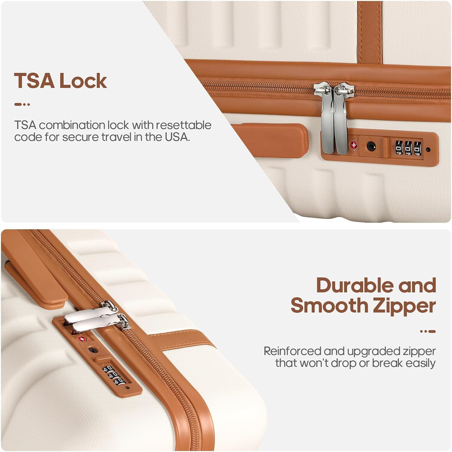 UKEIN Luggage Sets 3 Piece, Carry On Luggage 20In With Spinner Wheels,PC Hardside Suitcase Set with TSA Lock,Durable Carry On Suitcase With Travel Backpack for Men (Beige, 3 piece set (20inch)) - Image 4