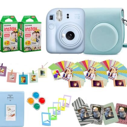 Fujifilm Instax Mini 12 Instant Camera + Pro Design Accessory Bundle with Protective Case, Magnetic Frames, Album, Frames Design Kit (40 Sheets) (Pastel Blue)