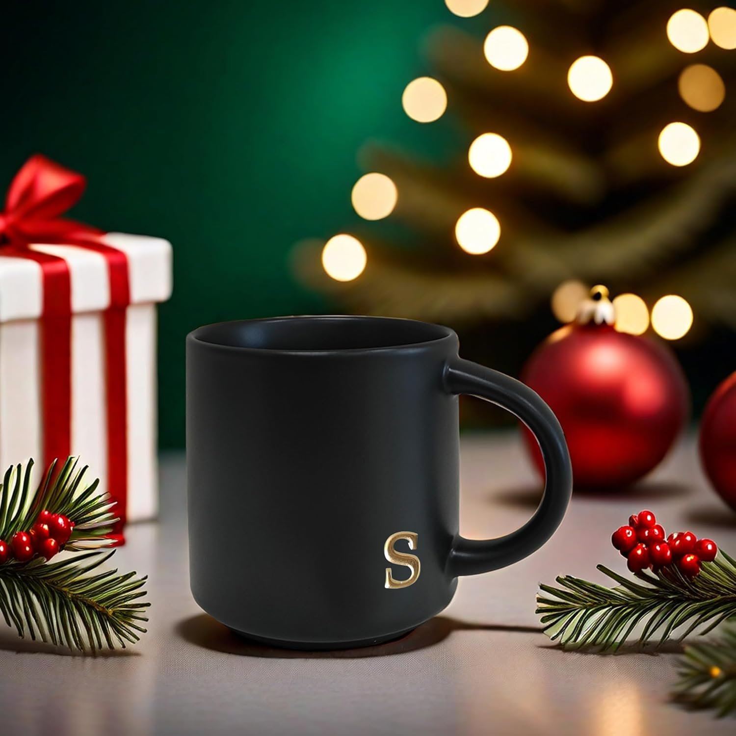 COLLECTIVE HOME - Black Monogram Ceramic Mugs, 15 oz Golden Initial Coffee Cups, Elegant Alphabet Tea Mugs, Personalized Halloween Mug with Gift Box, Perfect for Office and Home Décor (s) - Image 7