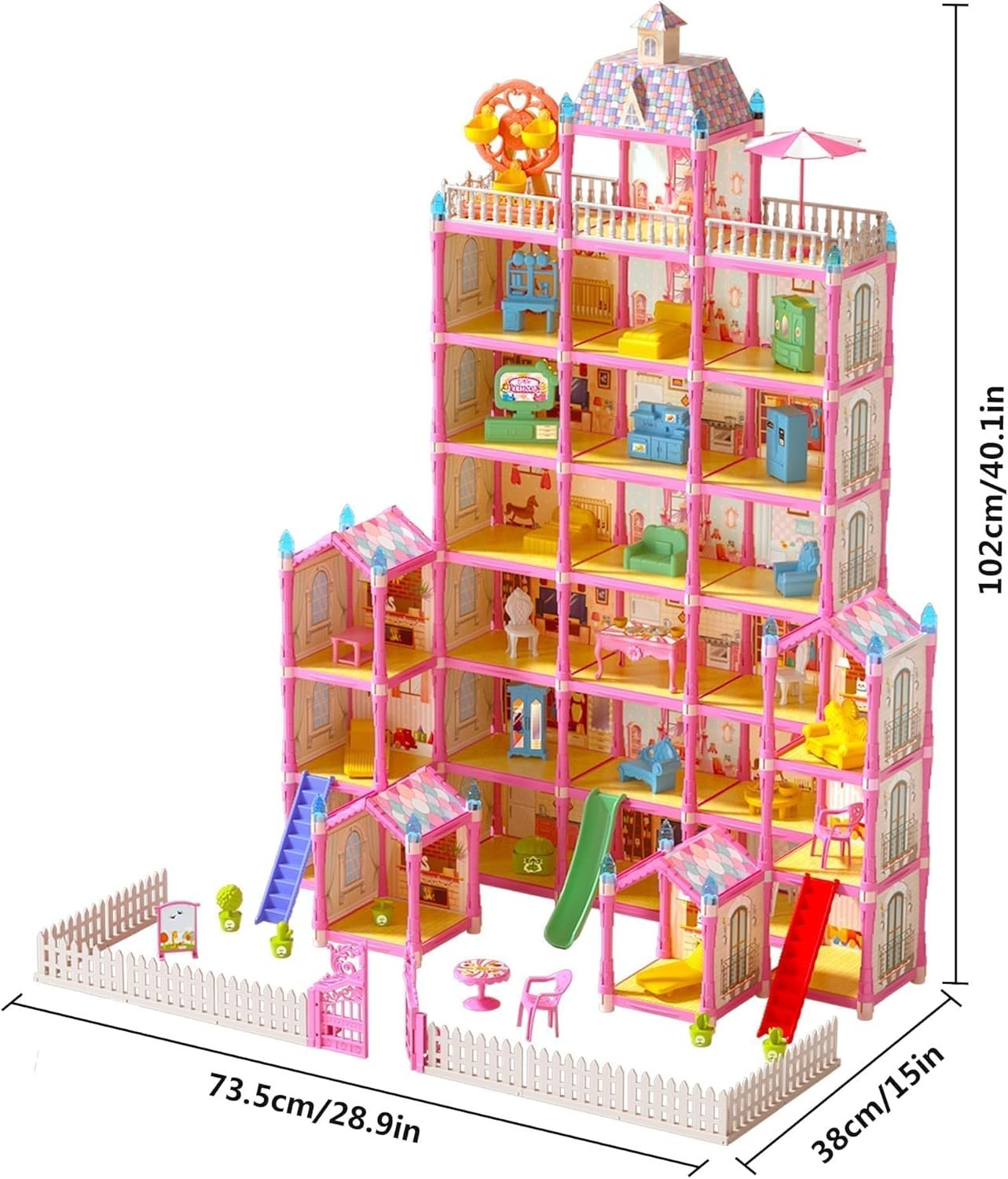 7-Story 29 Rooms Huge Doll House for Girls, Play House Toys Accessories and Furniture, Outdoor Girls Play Set, Pink, 2024 Christmas Toy, Easy Assembly Ideal for Kids - Image 6