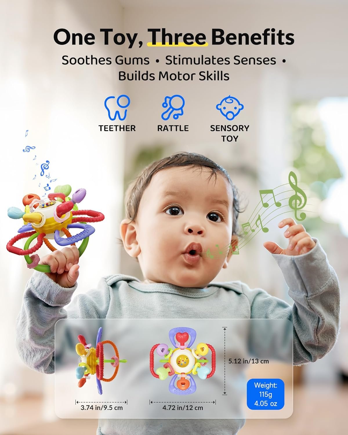 Baby Montessori Sensory Teething Toy - Safe, Multi-Functional BPA-Free Silicone Teether for Babies 0-12 Months - Teething Relief & Fun Play with Rattle - Perfect Baby Toys for Boys & Girls - Image 2