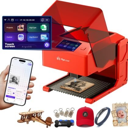 AlgoLaser 5W Laser Engraver Machine: Portable & Smart with 3.5" Touch Screen, Hand Drawing/Wireless/SD Card/Offline Engraving, AlgoOS 2.0 Self Developed System for Wood, Acrylic, Leather