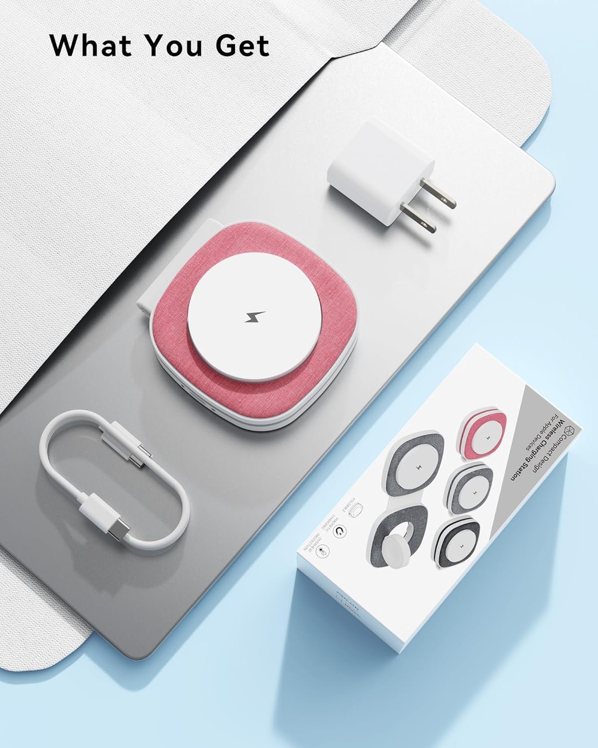 Flodable 2 in 1 Mag-Safe Wireless Charger for iPhone 16 15 14 13 12 Series,Apple Watch Series/Ultra/SE,Airpods/Pro,Portable Magsafe Charger 3 in 1 Wireless Charging Station (Pink with 20W PD Charger) - Image 6