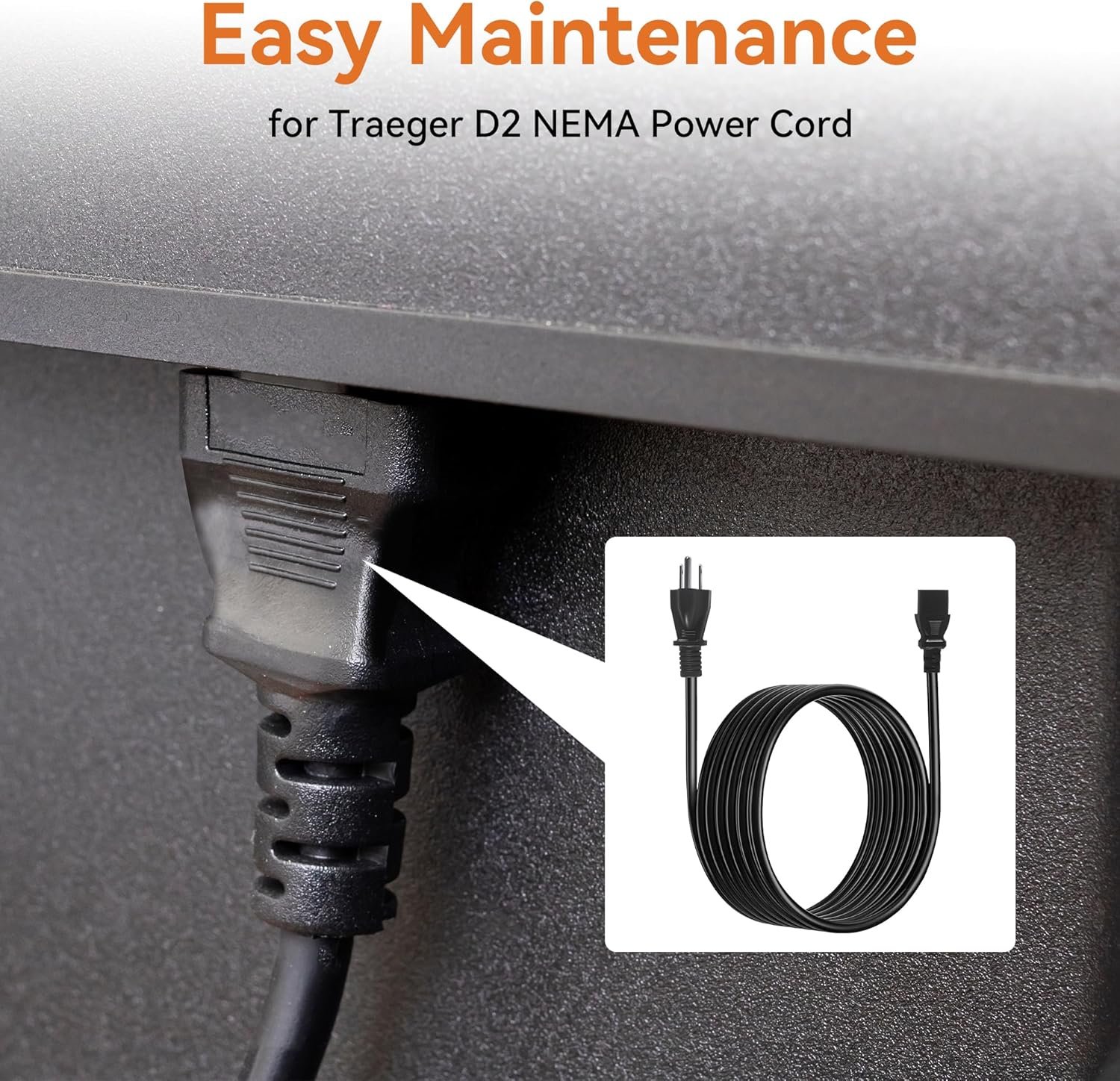 10ft 3-Prong AC Power Cord for Pellet Grills - Compatible with Traeger Ironwood 650/885, Pro 575/780, Timberline 1300/850 (Gen 2 only) - Pellet Smoker Grill Power Cord Kit - Image 7