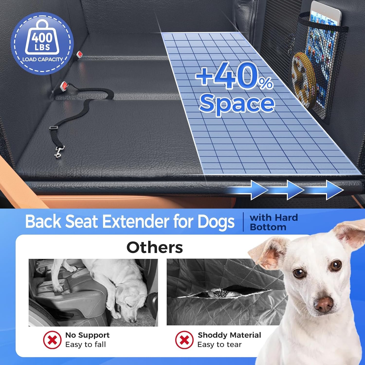 HOB4U Back Seat Extender for Dogs, PU Leather Dog Car Seat Cover for Back Seat with Hard Bottom, 100% Waterproof, Scratch Proof and Anti Slip Dog Hammock for Cars and SUVs, Holds 400 lbs - Image 2