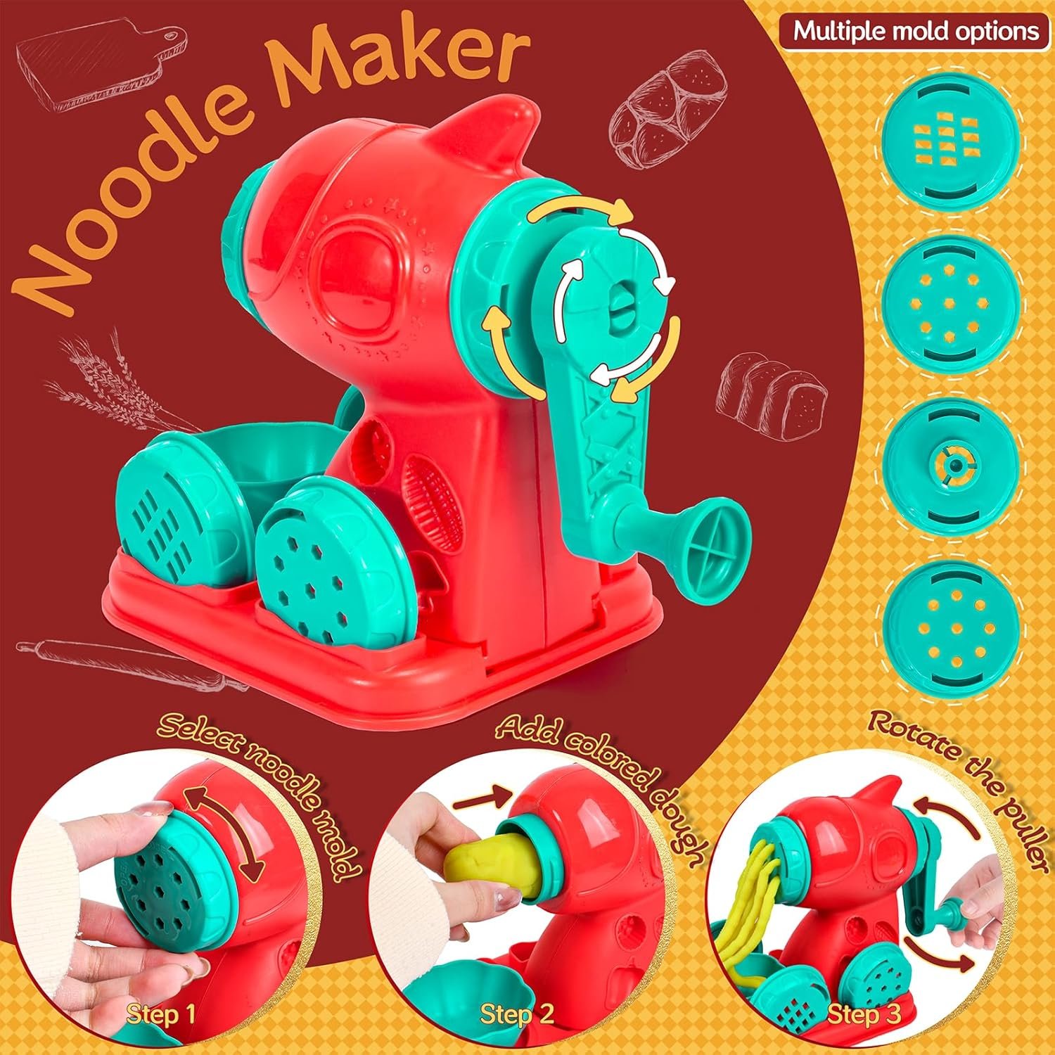 104 PCS 4 in 1 Color Dough Sets for Kids Ages 3-4-8, Dough Tools Accessories Kit, Ice Cream Playset Noodle Cookie Cake Maker, Pretend Play Kitchen Creations Food Toys Arts Crafts for Toddler Girl Boy - Image 3