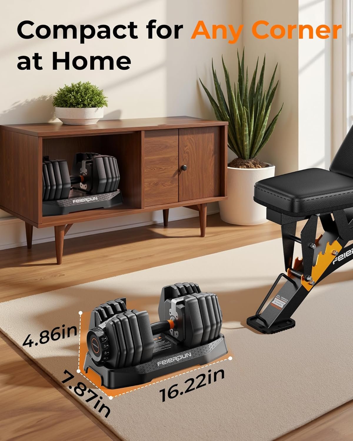 FEIERDUN 15-in-1 Adjustable Dumbbell Set, 105lb/52.5lb Weight Set Dumbbells with Storage Box, Quick Adjust Free Weight with Non-slip Handles Dumbbells for Home Gym Exercise Strength Training - Image 8