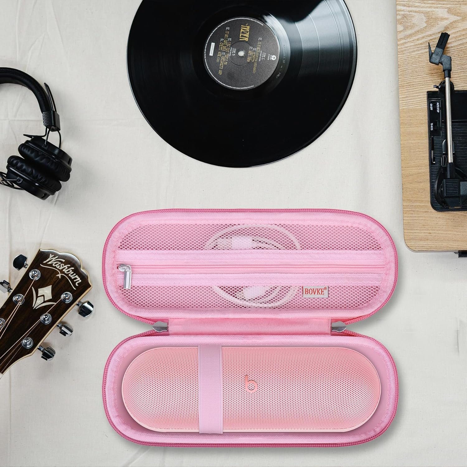 BOVKE Carrying Case for Beats Pill - Portable Bluetooth Speaker, New Beats Pill Wireless Speaker Travel Holder Bag with Extra Mesh Pocket for Charging Cables, Accessories, Pink - Image 8
