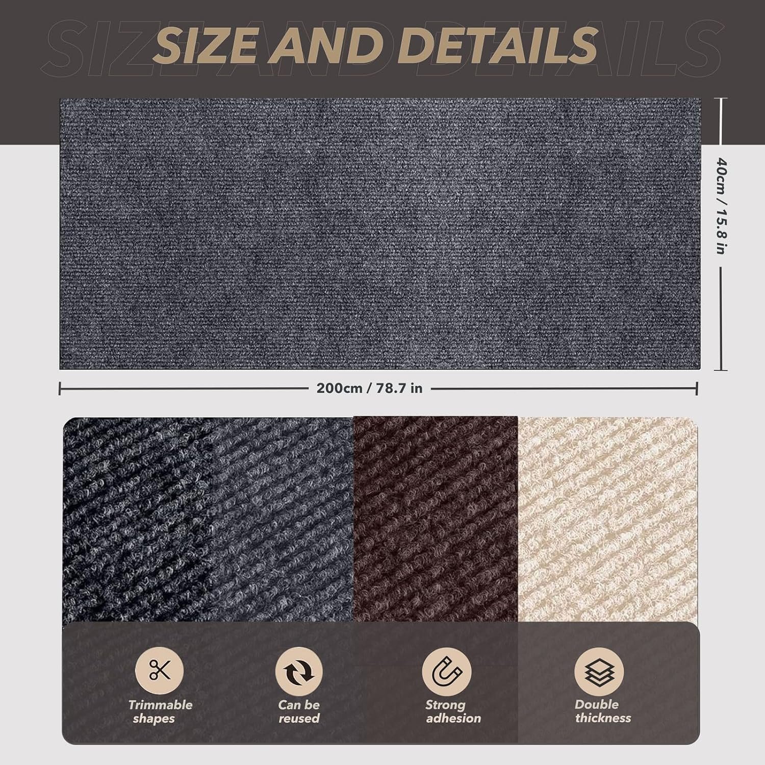 78.7"X15.8" Cat Scratching Mat, Self-Adhesive Cat Scratch Carpet, DIY Cats Scratch Furniture Protector for Couch, Sofa, Wall & Door, Durable Furniture Guards Couch Scratcher from Cats Claws, Dark Grey - Image 4