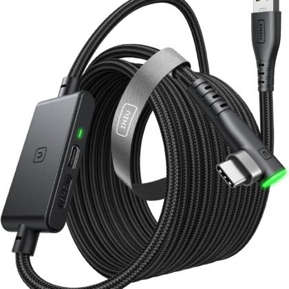 INIU Link Cable with Charging [16ft] for Meta Quest 3/3S, Oculus Quest 2/Pro, Pico 4, PC VR - USB 3.0 High Speed Data & Charging Cable, USB C Charger Cord for VR Headset Accessories - Upgraded Version