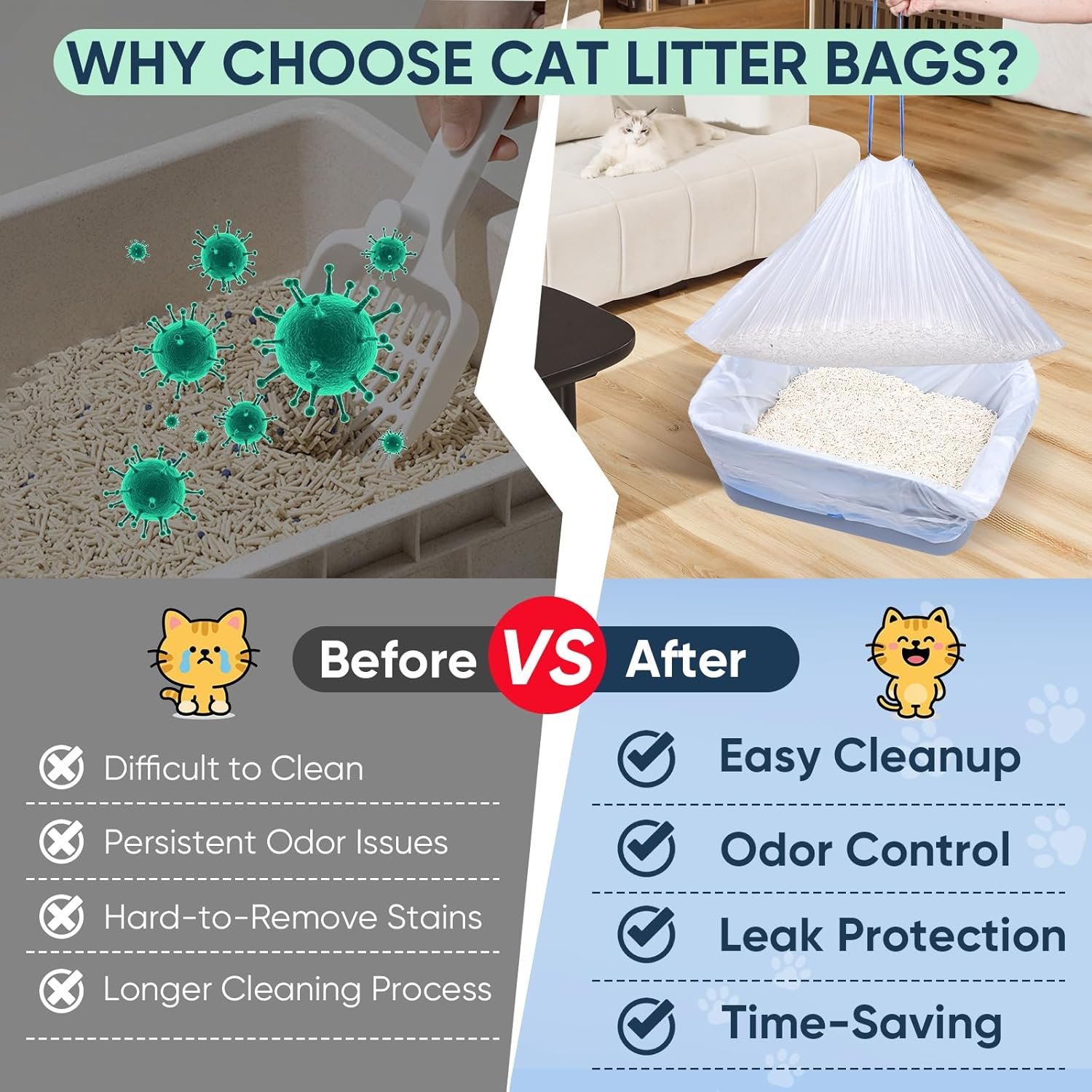 160 Count Cat Litter Box Liners Compatible with Litter Robot 3 & 4, Cat Litter Liners for Automatic Litter Box, 10-12 Gallon Heavy Duty Waste Bags with Drawstrings, 25.19" x 15.7" - Image 5