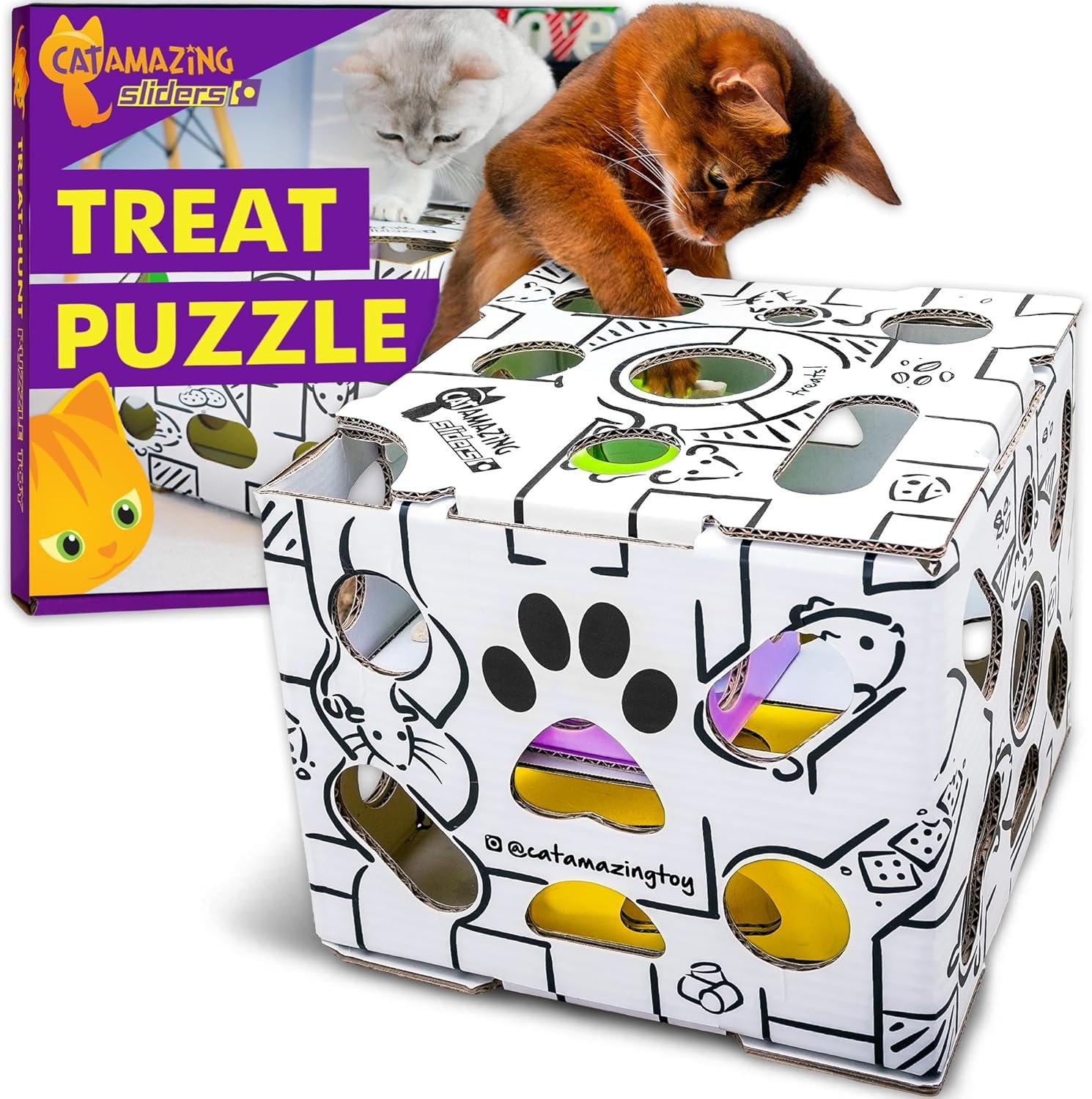 Cat Amazing Sliders – Puzzle Toy for Indoor Cats – Treat Box Interactive Maze – Enrichment Feeder – Best Cat Toy Ever!