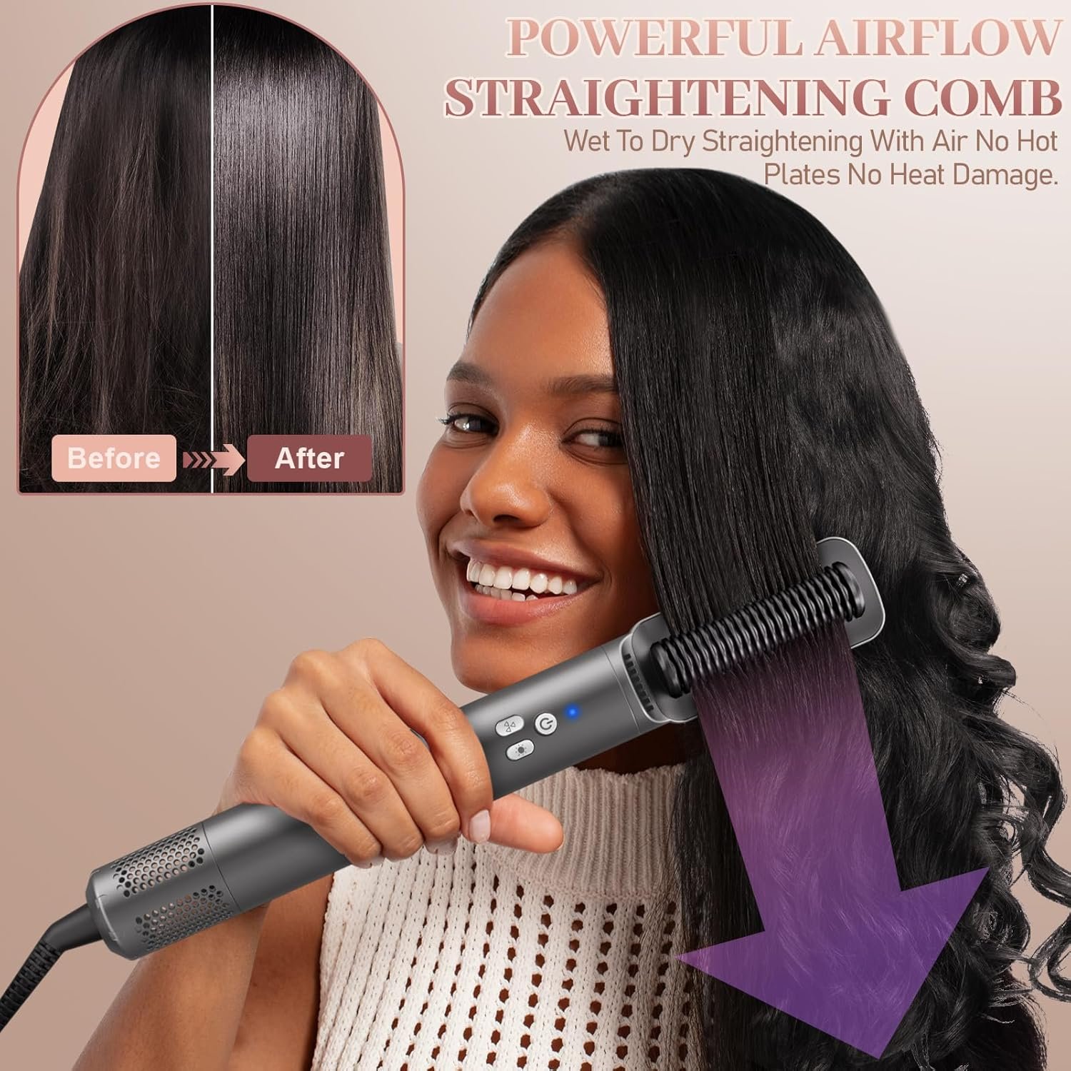 6 in 1 Air Styling & Drying System, Powerful High Speed Hair Dryer Brush & Multi-Styler with Auto Wrap Curlers,Hair Straightener Brush,Round Volumizing Brush,Soft Smoothing Brush - Image 3