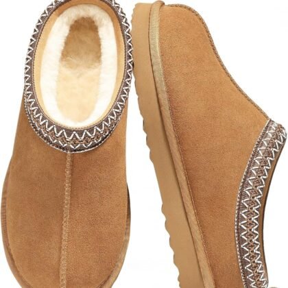 bebealy Genuine Suede Fuzzy Slippers for Women Winter Warm House Shoes Cozy Mini Boots for Indoor Outdoor