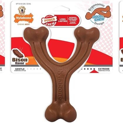Nylabone 3 Pack of Power Chew Wishbone Chew Dog Toys, Giant, Bison Flavor