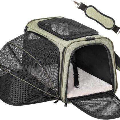 Petsfit Expandable Cat Carrier Dog Carrier,Airline Approved Soft-Sided Portable Pet Travel Washable Carrier for Kittens,Puppies,Removable Soft Plush mat and Pockets,Locking Safety Zippers