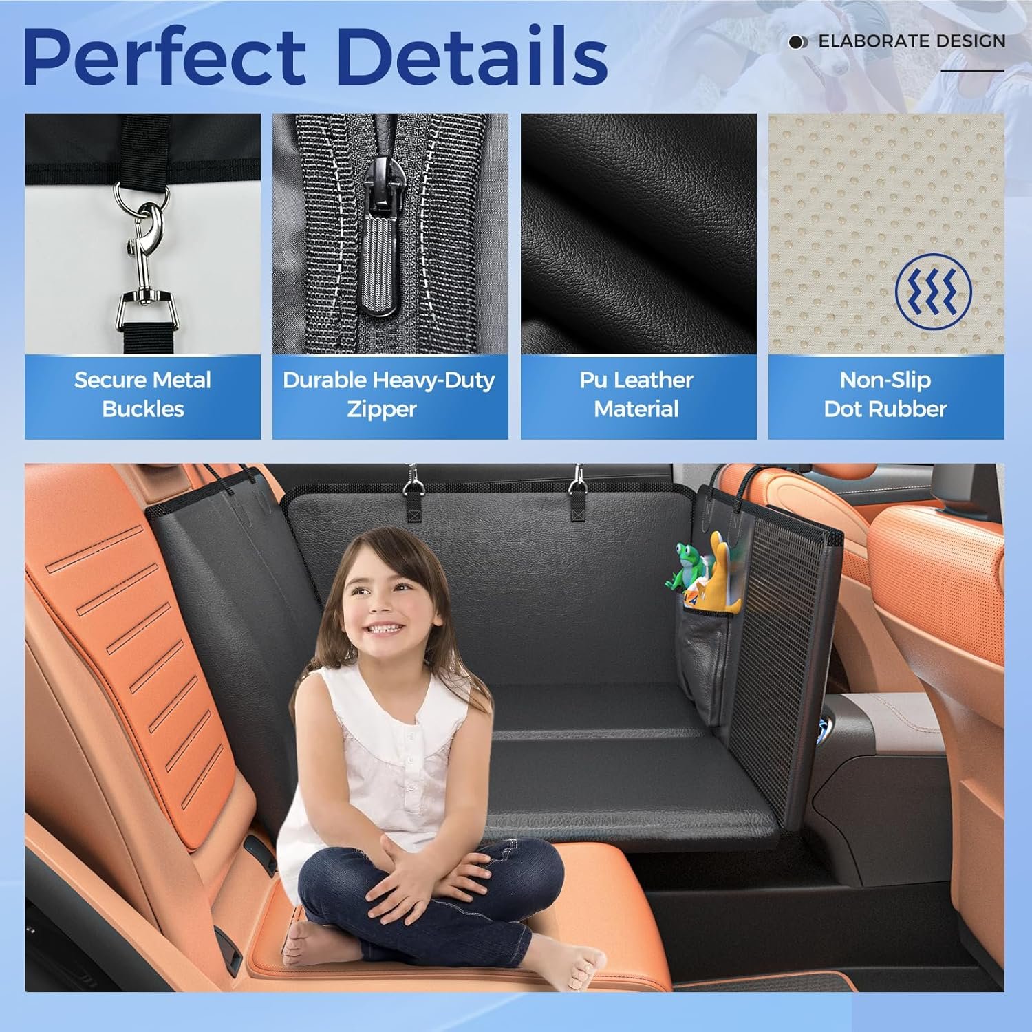 HOB4U Back Seat Extender for Dogs, PU Leather Dog Car Seat Cover for Back Seat with Hard Bottom, 100% Waterproof, Scratch Proof and Anti Slip Dog Hammock for Cars and SUVs, Holds 400 lbs - Image 7