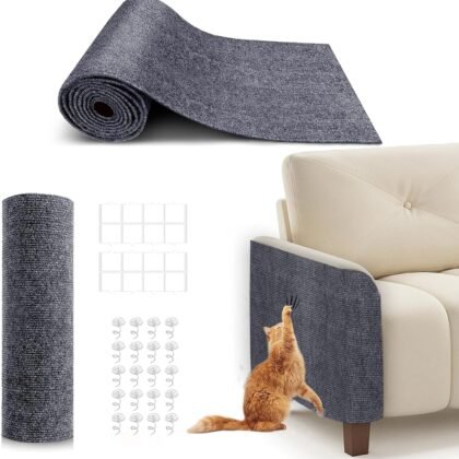 78.7"X15.8" Cat Scratching Mat, Self-Adhesive Cat Scratch Carpet, DIY Cats Scratch Furniture Protector for Couch, Sofa, Wall & Door, Durable Furniture Guards Couch Scratcher from Cats Claws, Dark Grey