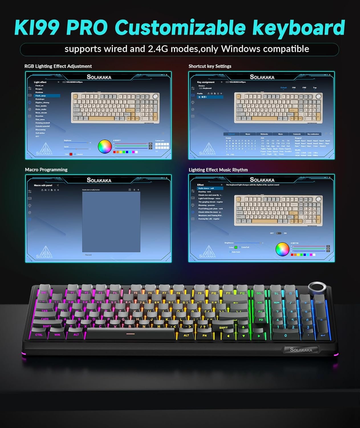 SOLAKAKA KI99 Pro 96% Wireless Mechanical Keyboard, RGB Gaming Keyboard, Hot-Swappable Pre-Lubed Switches, Gasket Structure Creamy Keyboards (Gradient-Black, Non-Silent Version) - Image 9