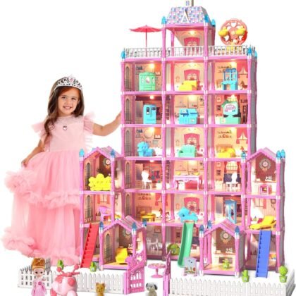 7-Story 29 Rooms Huge Doll House for Girls, Play House Toys Accessories and Furniture, Outdoor Girls Play Set, Pink, 2024 Christmas Toy, Easy Assembly Ideal for Kids