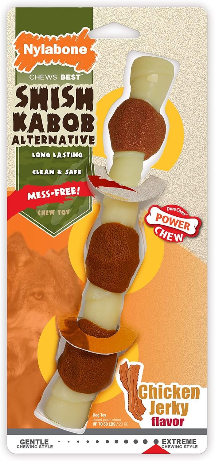 Nylabone Power Chew Shish Kabob Rawhide Alternative Nylon Chew Toy for Dogs, Dog Toys for Aggressive Chewers, Chicken, Large/Giant (1 Count)