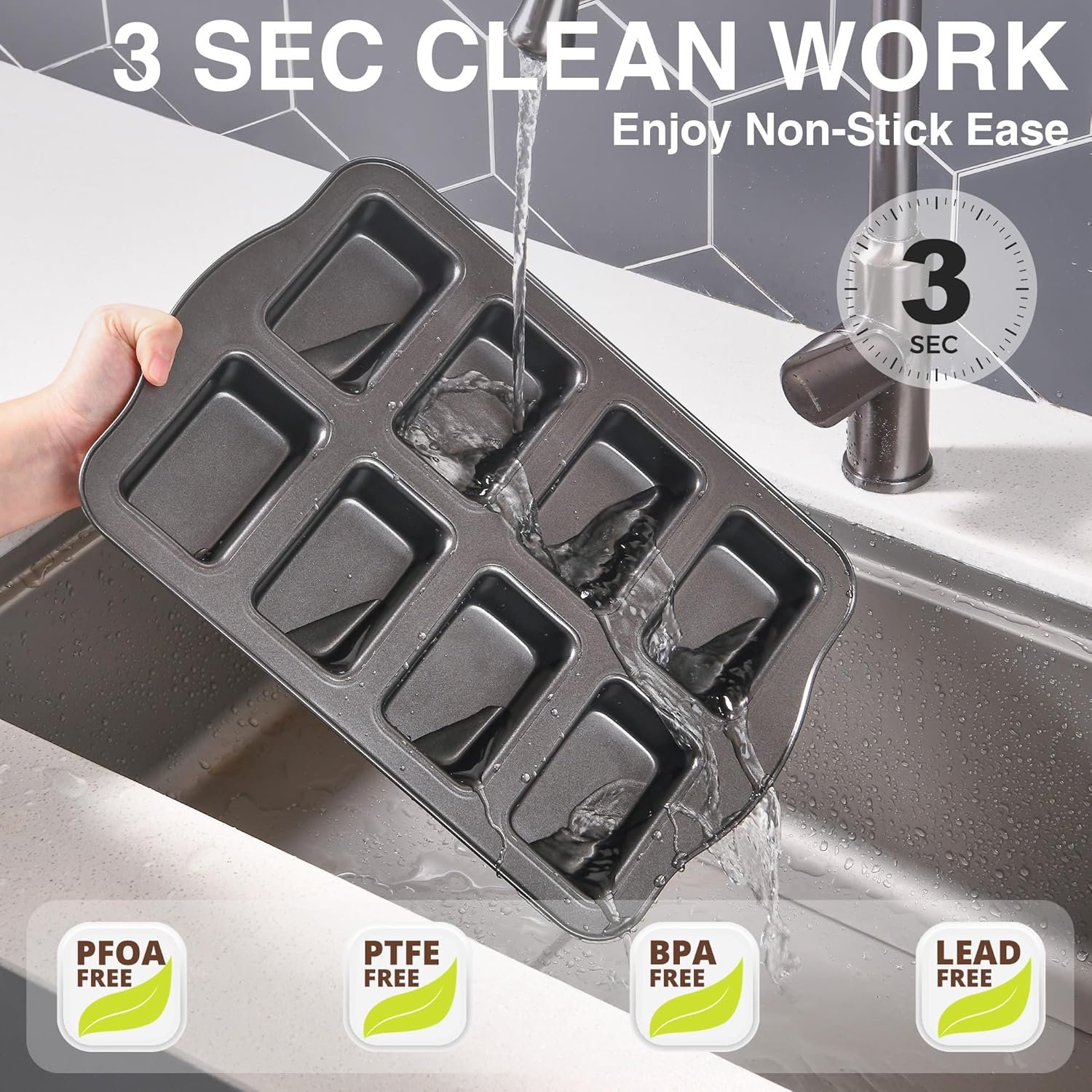 HONGBAKE 2 Pack Mini Loaf Baking Pans 8-Cavity, Nonstick Small Cornbread Pan, Tiny Banana Bread Pan Set, Heavy Duty Brownie TIn, Dark Grey - Image 7