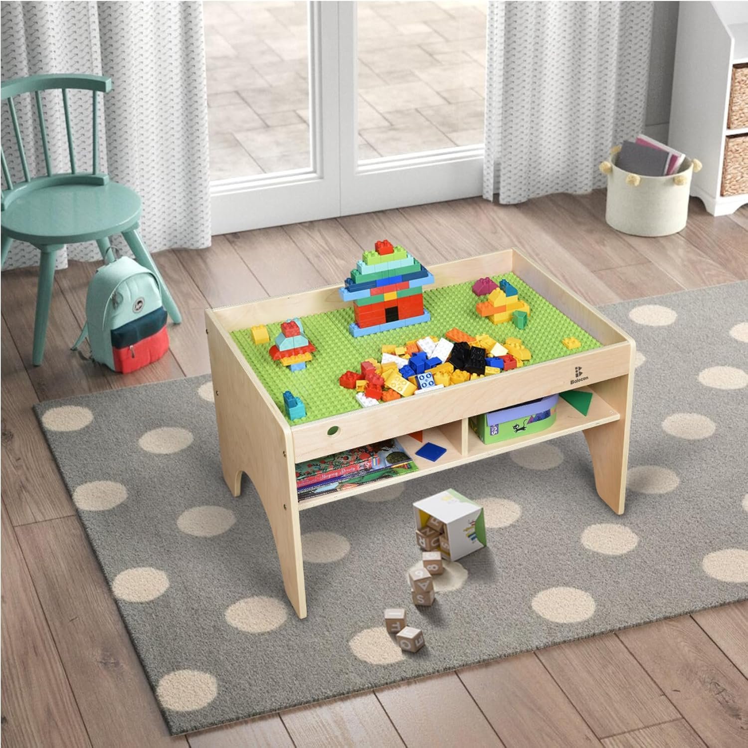 Kids 3-in-1 Wooden Art & Activity Table Playset Furniture with 4 Compartments for Storage, Play Table Compatible with Blocks&Bricks and Train Set for Preschool Toddler Boy & Girl (STD.) - Image 2