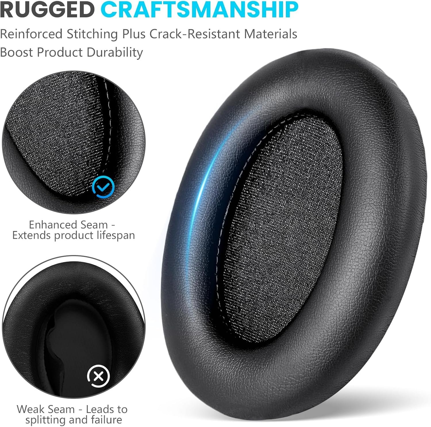 PhantAccy Replacement Ear Pads Cushions for Sony WH-1000XM3 Noise Canceling Headphones, with Soft-Touch Leather, Breathable Noise Isolation Memory Foam, Long-Lasting Comfort, Easy Installation (Black) - Image 3