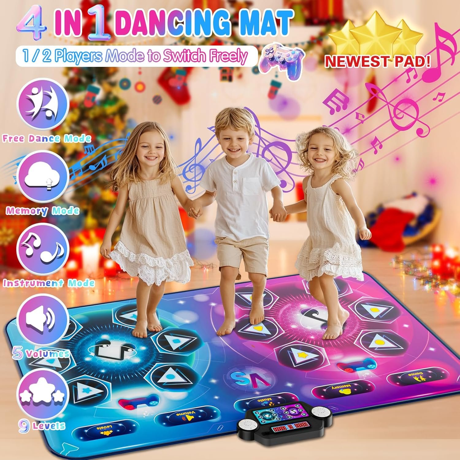 Dance Mat Toy Gift for Kids ages 3-12, Dancing Music Playmat with 12 Key, Large Size (59*38 in), Double User Challenge Game Christmas Birthday Gift for Girls Boys 5 6 7 8 9 10 11 12 Year Old - Image 2