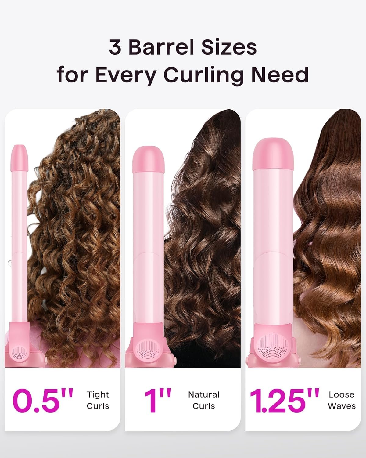 Wavytalk Rotating Curling Iron Set, Curlmaker Pro, Automatic Hair Curler with 3 Sizes Ceramic Barrel (0.5"-1"-1.25") for Tight & Spiral Curls and Beach Waves, Effortless Get Long-Lasting Styling, Pink - Image 2