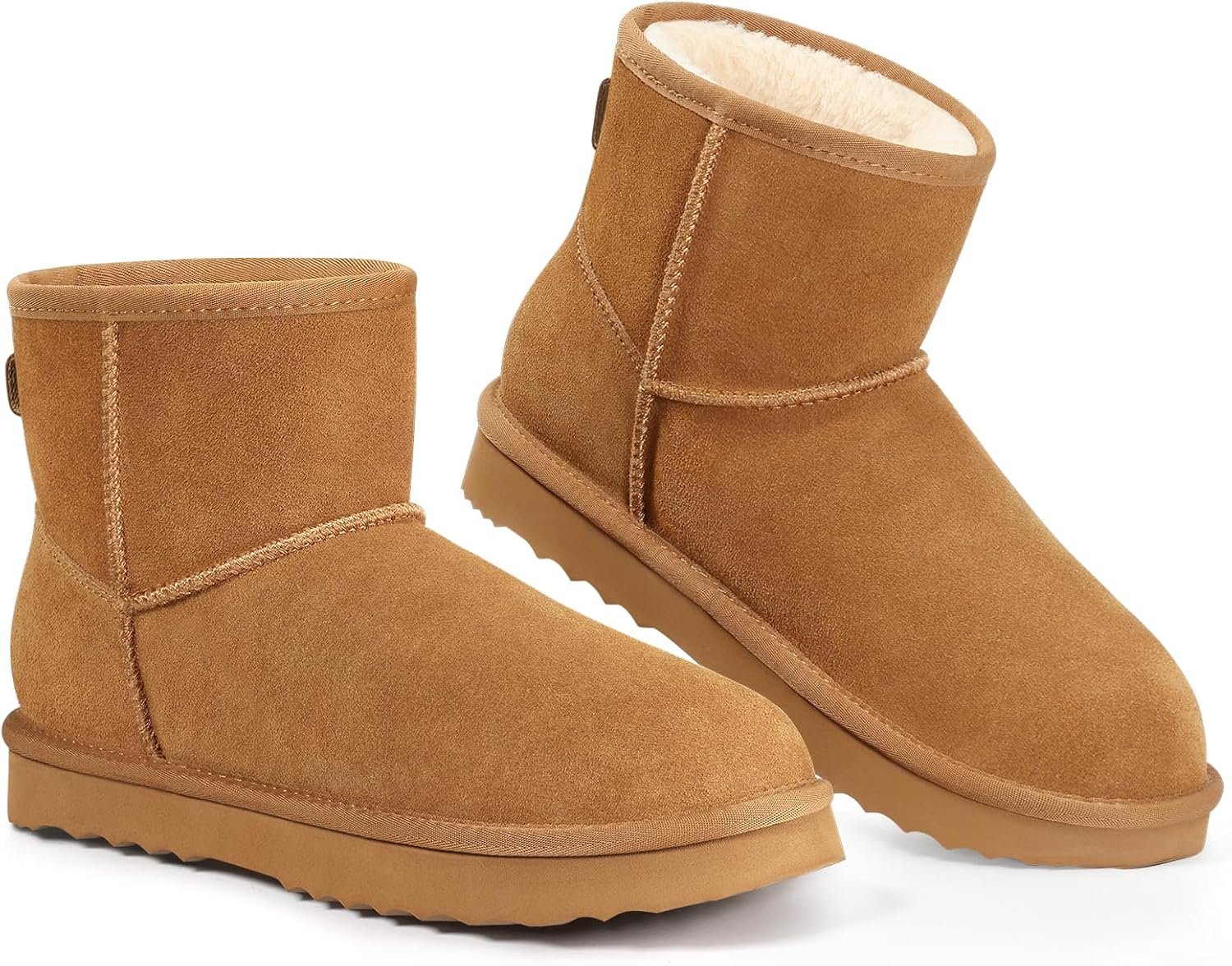 KIDMI Women's Classic Genuine Suede Mini Boots Fuzzy Snow Booties with Fur Lined