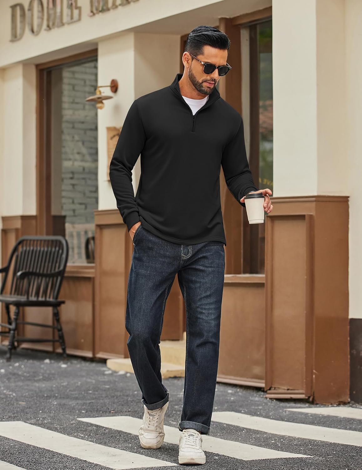 COOFANDY Men's Quarter Zip Pullover Sweatshirt Mock Neck Quilted Sweatshirt Lightweight Casual Long Sleeve Polo Shirt - Image 5