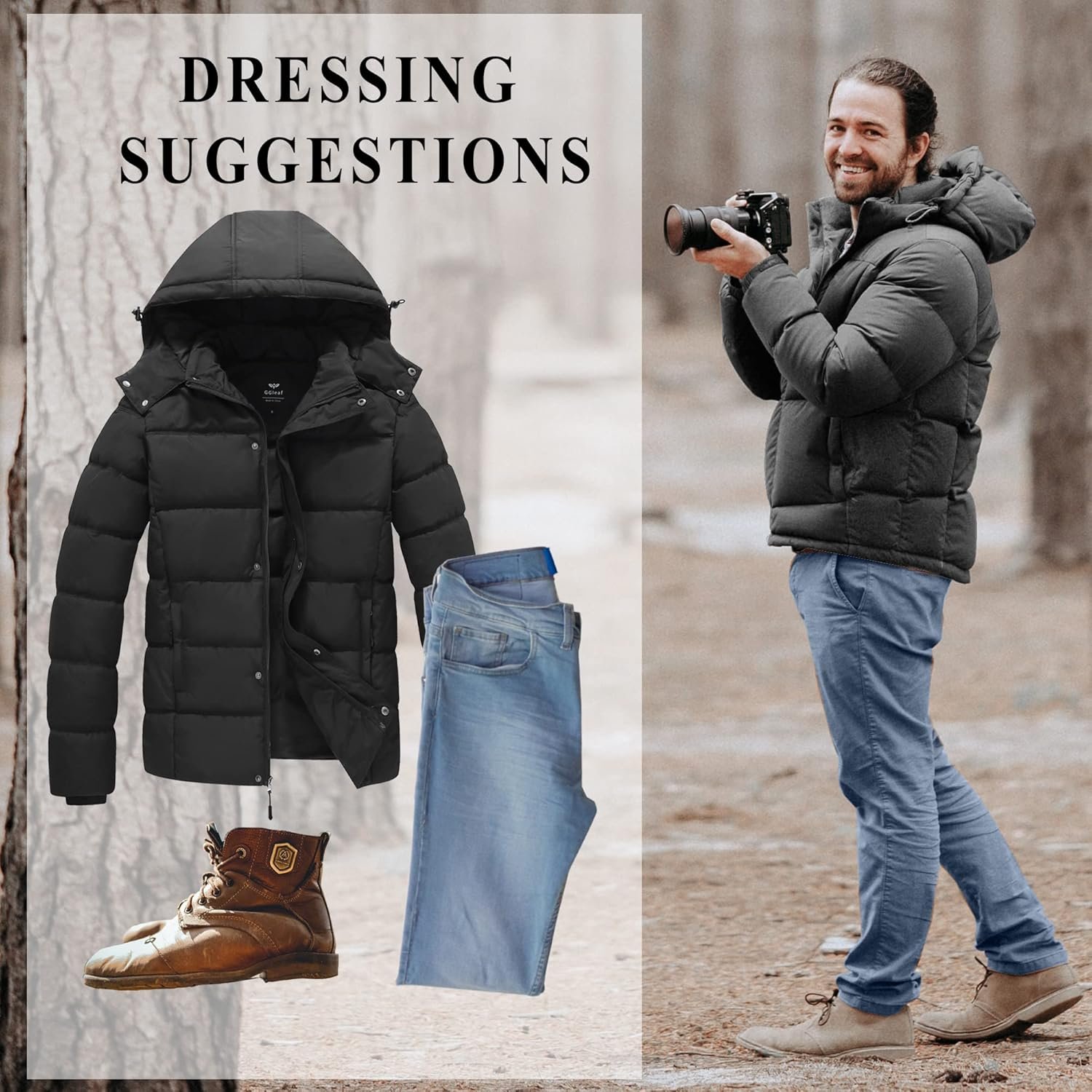 GGleaf Men's Winter Puffer Jacket Quilted Thicken Down Coat Insulated and Water Repellent Jacket with Hood - Image 6